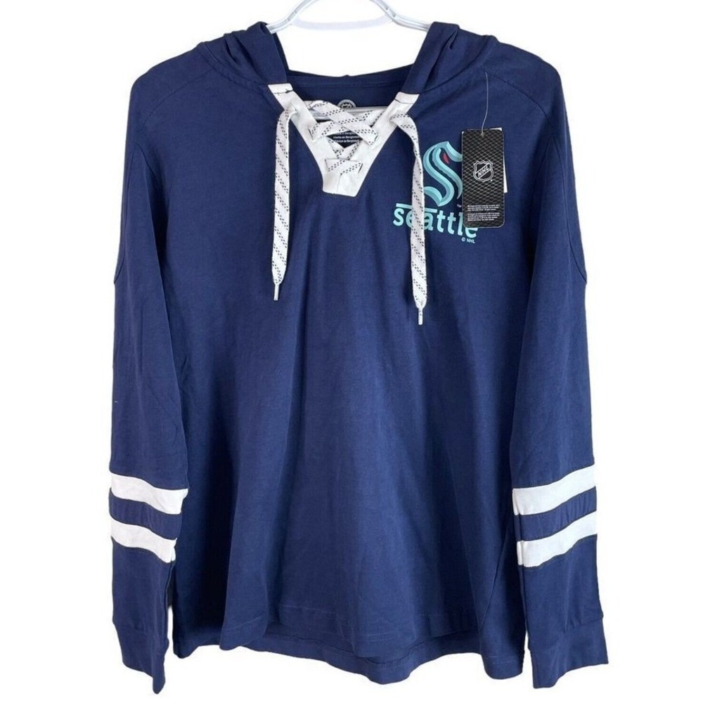 NHL Seattle Kraken Hoodie Kids Size M 8/10 Navy Blue Lace Up Jersey Style‎